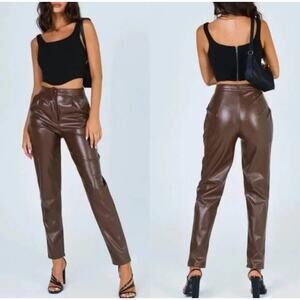 NWT Princess Polly Love Club Faux Leather Pants Brown Size 6